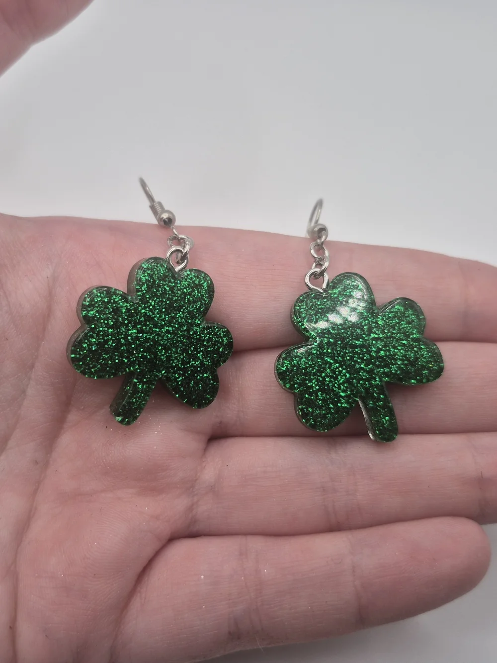 Green Glitter Clover Earrings